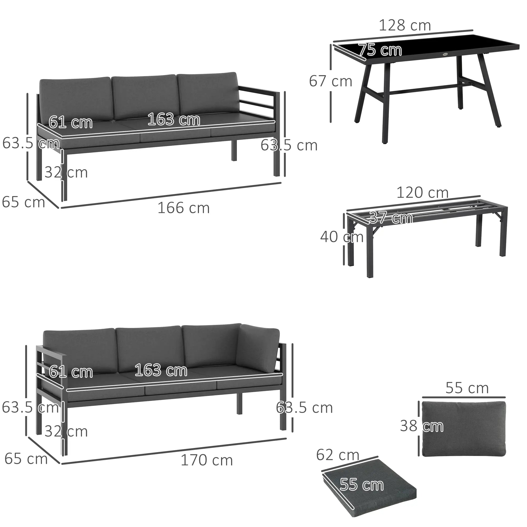 4 Piece L-shaped Garden Furniture Set 8-Seater Aluminium Outdoor Dining Set Conversation Sofa Set w/ Bench, Dining Table & Cushions, Grey
