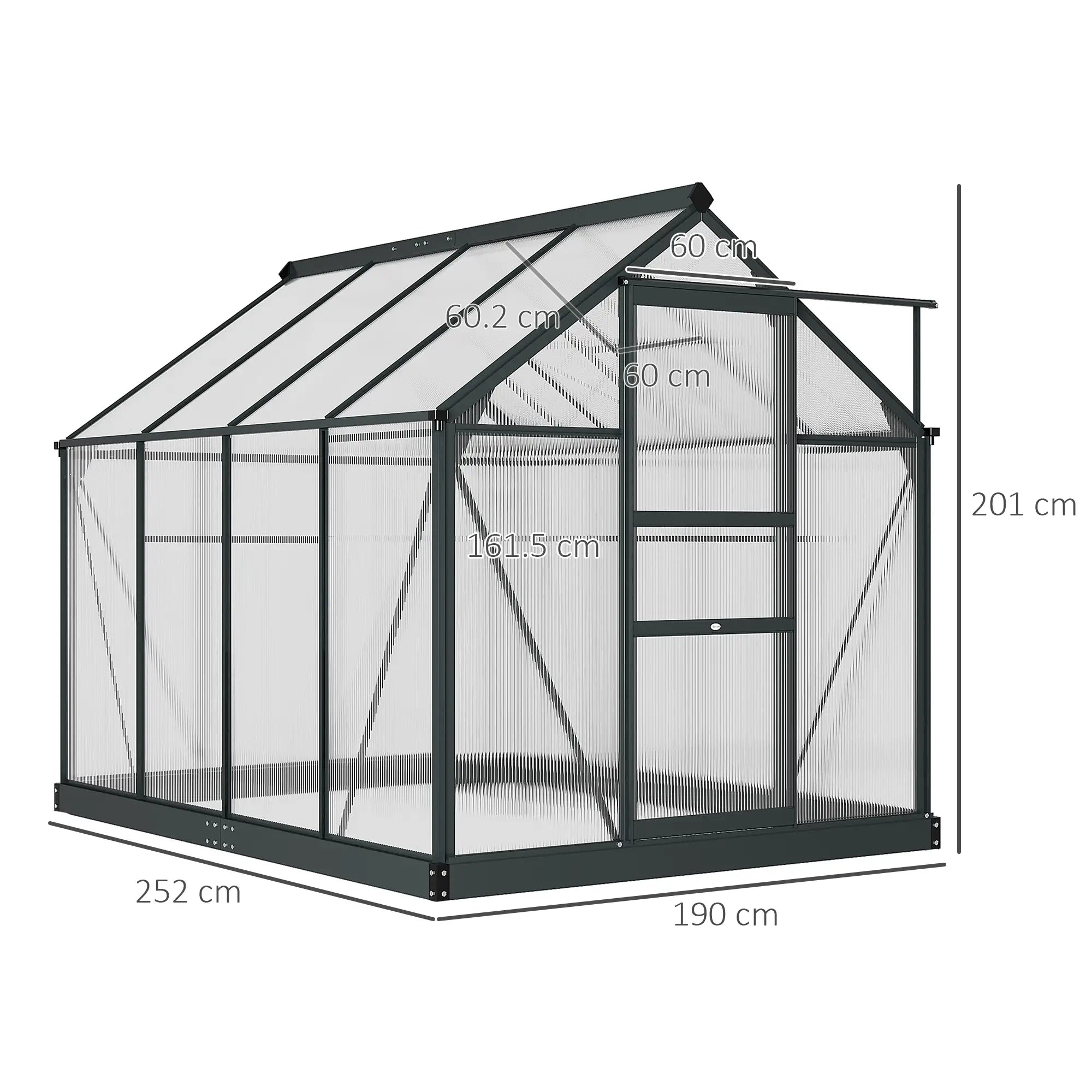 6 x 8ft Polycarbonate Greenhouse, Large Walk-In Green House with Slide Door and Window, Garden Plants Grow House with Aluminium Frame and Foundation, Grey