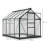 6 x 8ft Polycarbonate Greenhouse, Large Walk-In Green House with Slide Door and Window, Garden Plants Grow House with Aluminium Frame and Foundation, Grey