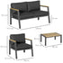 4 Piece Garden Sofa Set with Padded Cushions, 4-Seater Aluminium Outdoor Conversation Furniture Set with Coffee Table, Grey