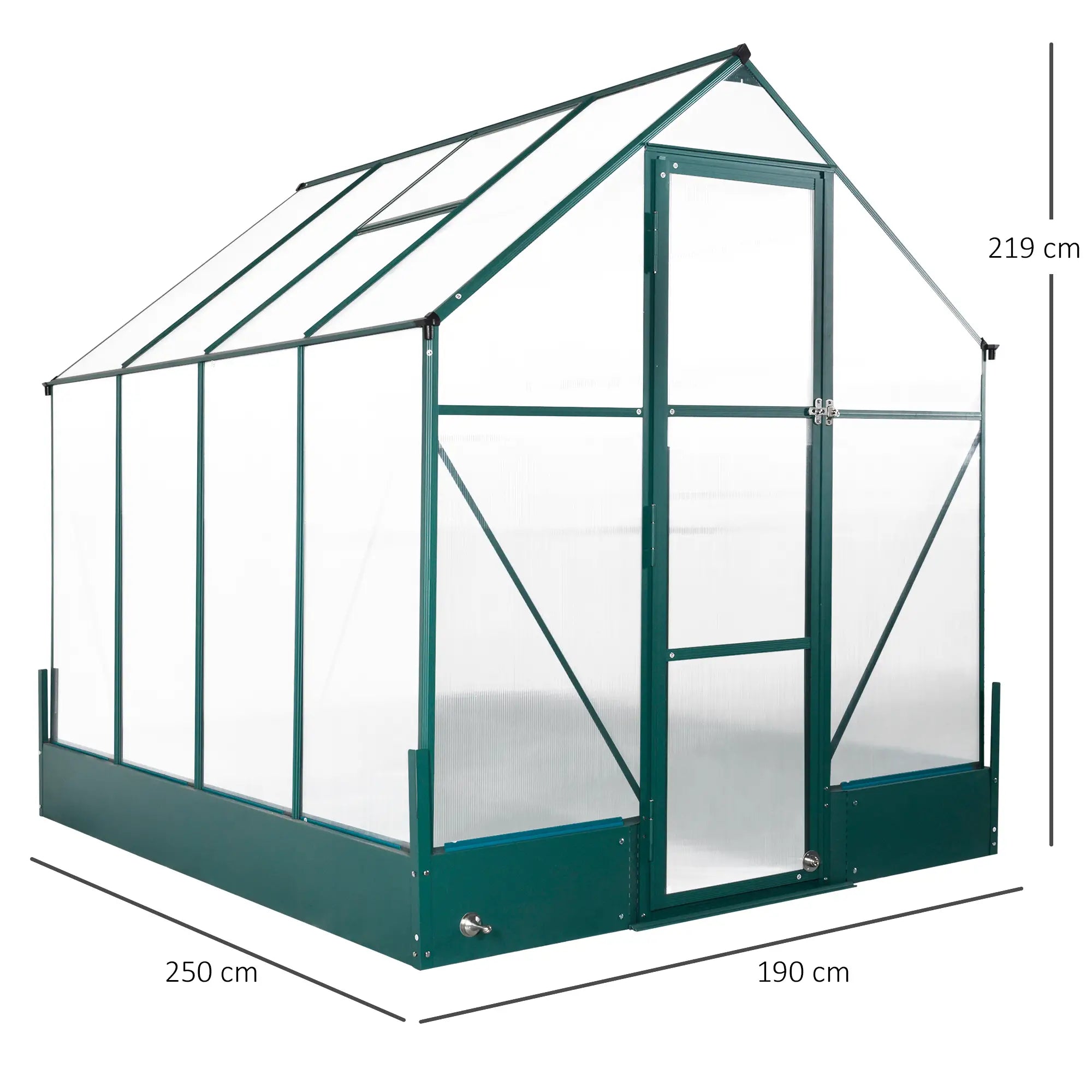 6x8 FT Polycarbonate Greenhouse with Base and Raised Bed, Walk-in Greenhouse with Aluminium Frame, Temperature Controlled Window, Foundation for Plants, Flowers, Vegetable