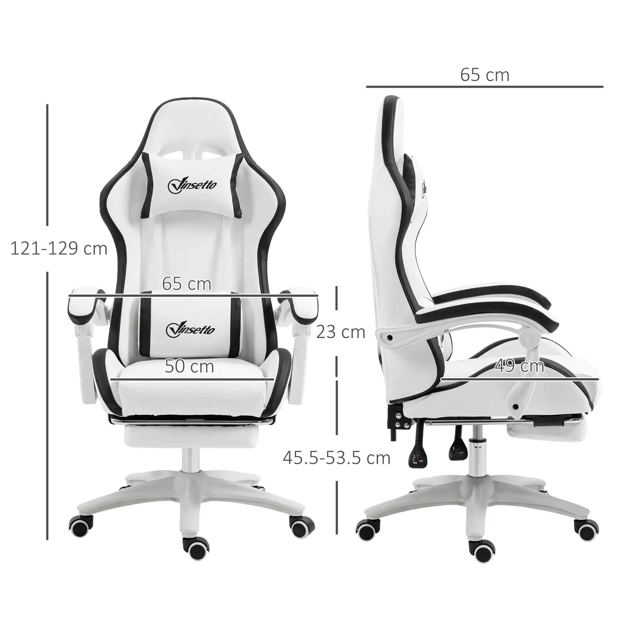 Computer Gaming Chair, PU Leather Desk Chair with Footrest, Swivel Task Chair with 135° Reclining Back and Lumbar Support, PC Chair for Adults, White and Black Bargain Clearance Centre