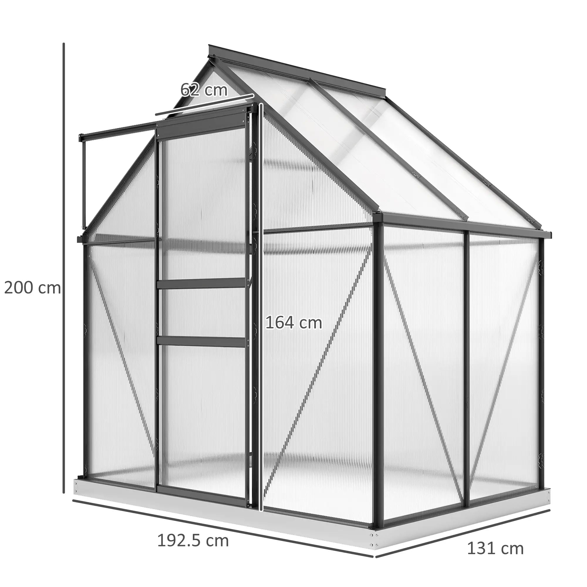 192.5 x 131cm Walk-In Polycarbonate Greenhouse