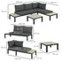 3 Pieces Garden Furniture Set, Aluminium 4 Seater Corner Sofa Set with 2 Loveseats, Coffee Table and Side Trays, Outdoor Conversation Furniture with Cushions for Garden, Dark Grey