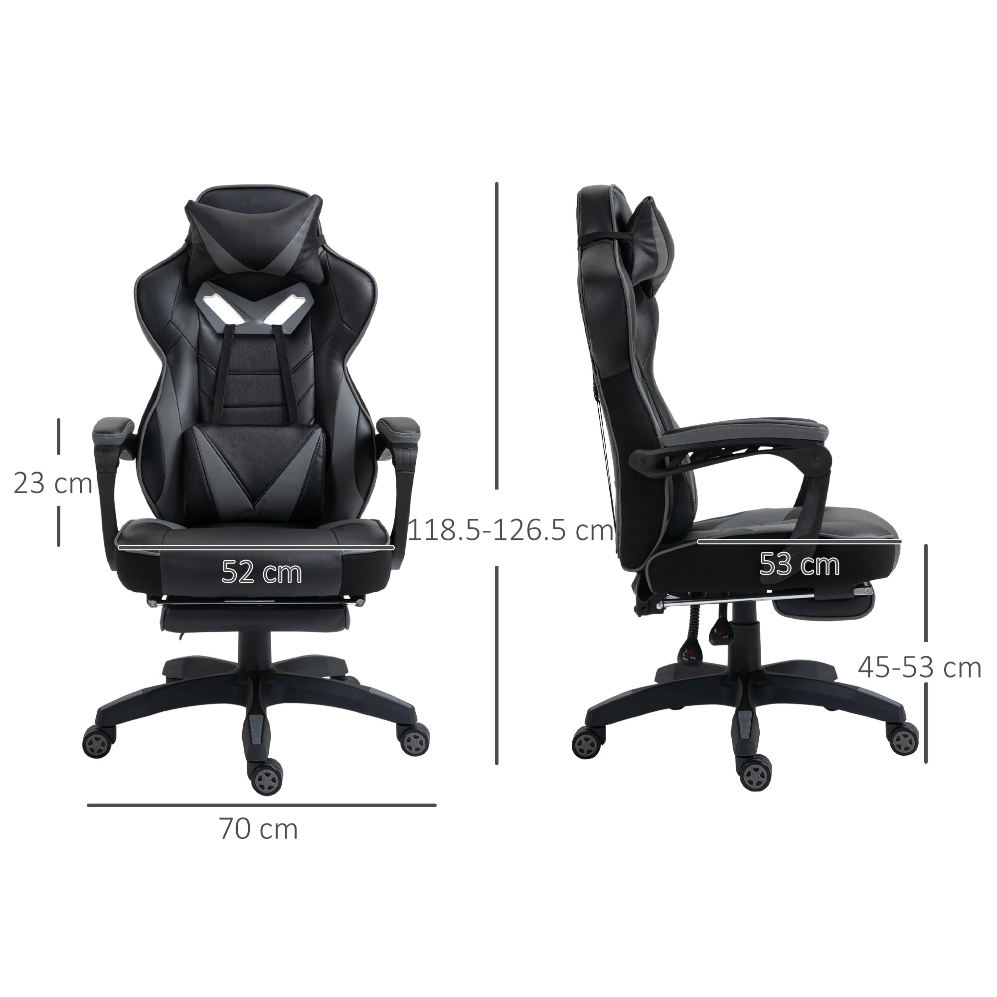 Computer Gaming Chair, Racing Desk Chair with Lumbar Support and Footrest, PU Leather Gamer Chair with Headrest and Swivel Wheels for Home, Grey Bargain Clearance Centre