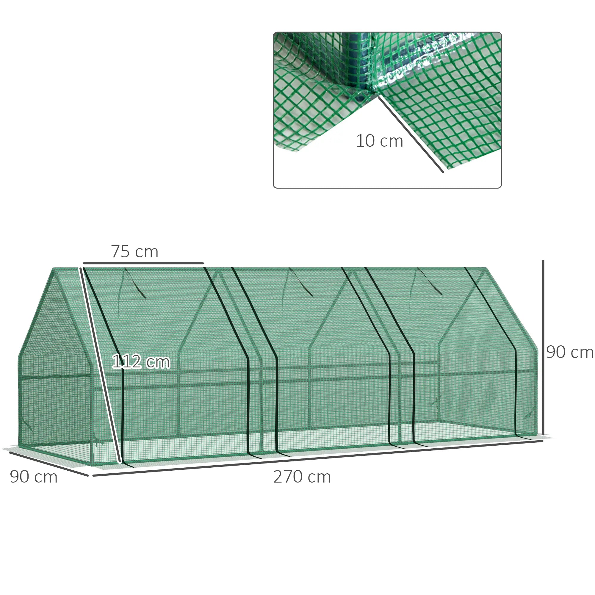 Mini Small Greenhouse with Steel Frame & PE Cover & Zipped Window Poly tunnel Steeple for Plants Vegetables, 270 x 90 x 90 cm, Green