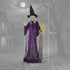183 cm Life Size Halloween Animated Standing Witch & Broomstick with Glowing LED Eyes, Spooky Witch Scary Halloween Decorations, Battery Operated, Indoor Party Props