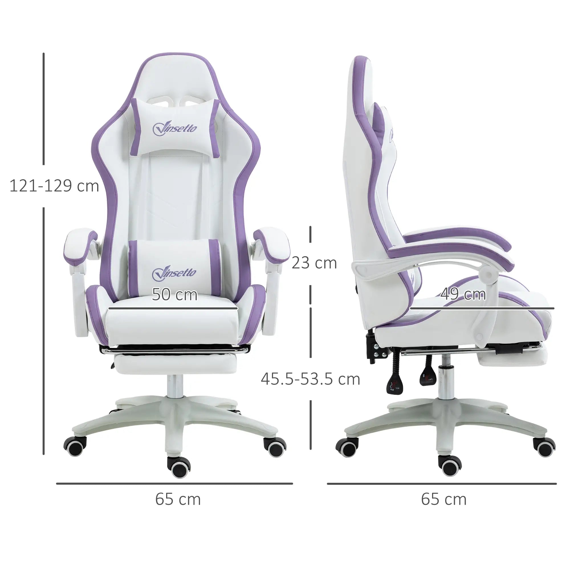 Computer Gaming Chair, PU Leather Desk Chair with Footrest, Swivel Task Chair with 135° Reclining Back and Lumbar Support, PC Chair for Adults, White and Purple Bargain Clearance Centre