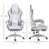 Computer Gaming Chair, PU Leather Desk Chair with Footrest, Swivel Task Chair with 135° Reclining Back and Lumbar Support, PC Chair for Adults, White and Purple Bargain Clearance Centre