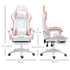 Computer Gaming Chair, PU Leather Desk Chair with Footrest, Swivel Task Chair with 135° Reclining Back and Lumbar Support, PC Chair for Adults, White and Pink Bargain Clearance Centre