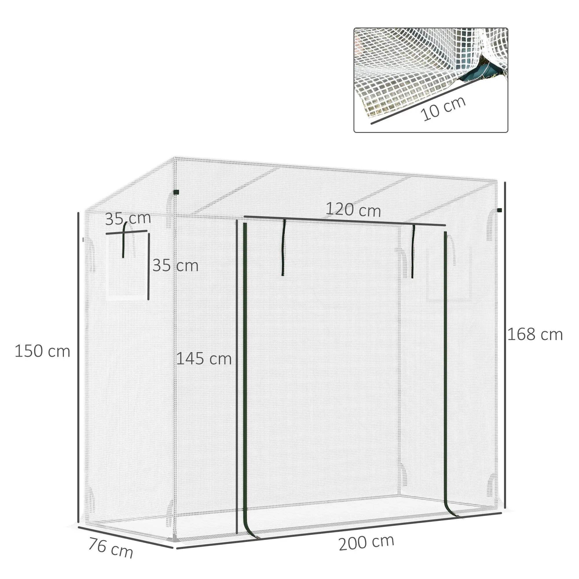 Small Walk-in Garden Greenhouse with Steel Frame, Large Roll-up Door and Windows, 200Lx76Wx168Hcm, White