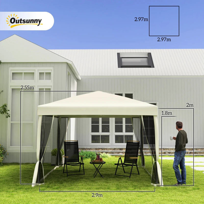 3 x 3(m) Pop Up Gazebo with 4 Mesh Sides and Carry Bag, Height Adjustable Party Canopy Tent, Portable Garden Outdoor