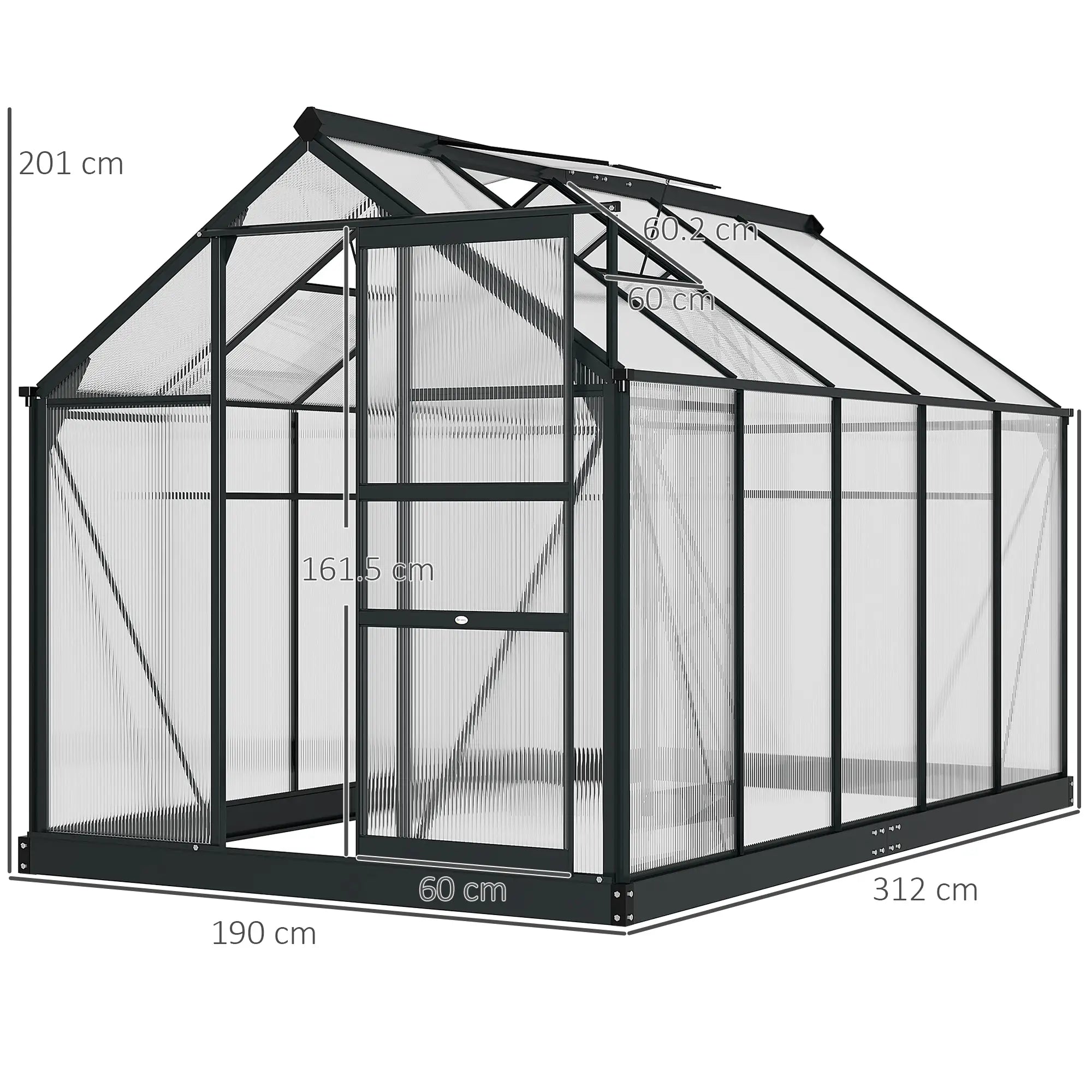 6 x 10ft Polycarbonate Greenhouse, Large Walk-In Green House with Slide Door and Window, Garden Plants Grow House with Aluminium Frame and Foundation, Grey