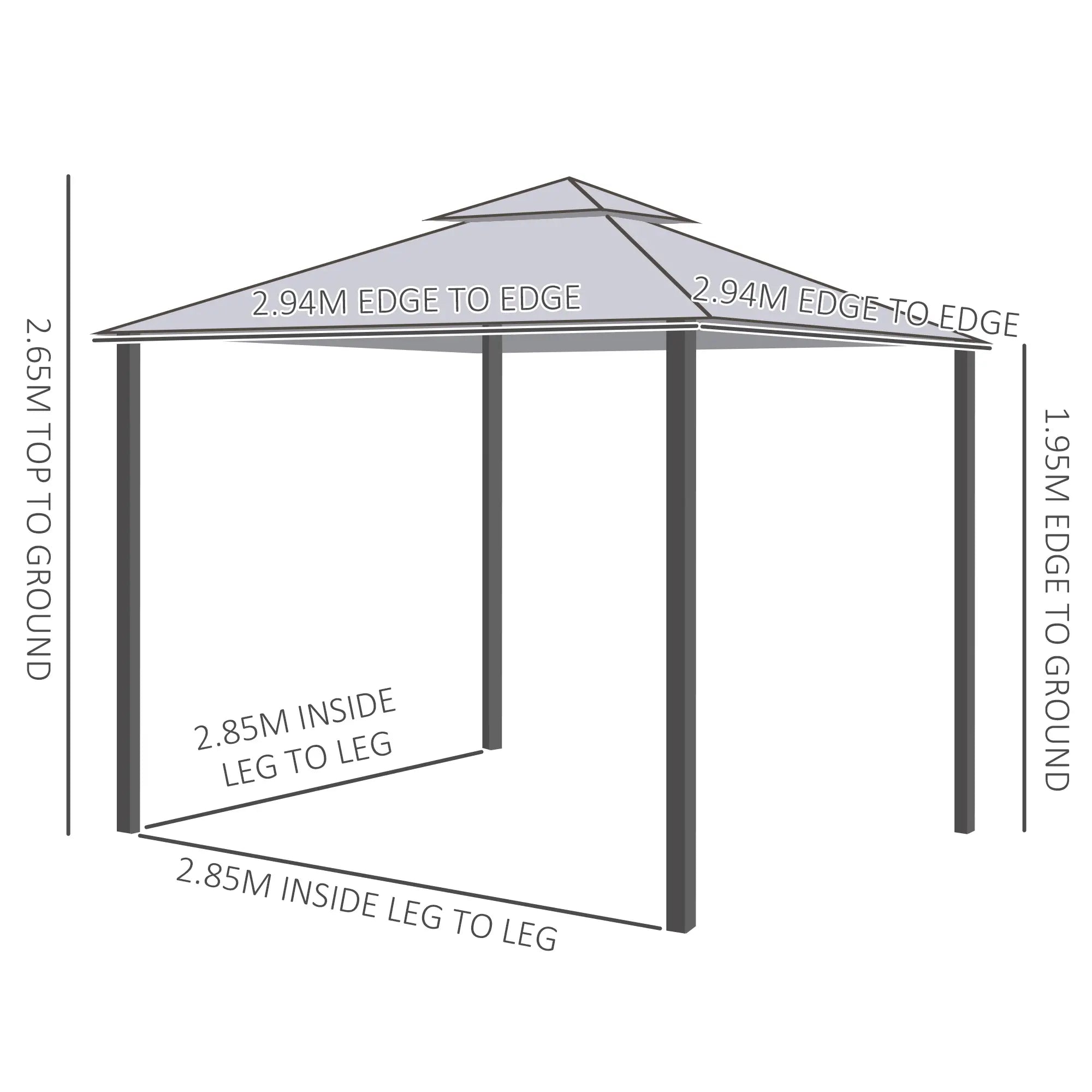 3 x 3 m Metal Gazebo, Garden Pavillion, Double Roof Outdoor Canopy Shelter with Mesh Sidewalls, Grey