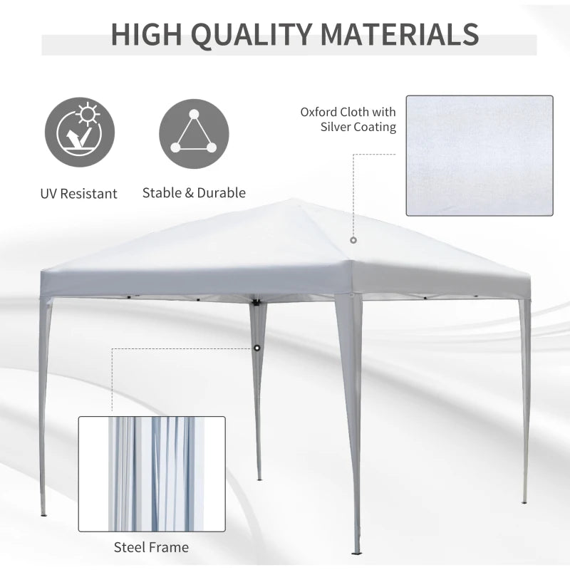 3 x 3M Garden Pop Up Gazebo Height Adjustable Marquee Party Tent Wedding Canopy with Carrying Bag, White