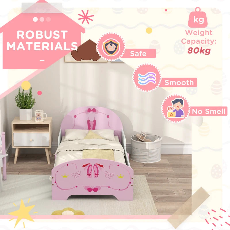 Ballet Theme Toddler Bed Frame with Safety Rails for 3-6 Years, Pink