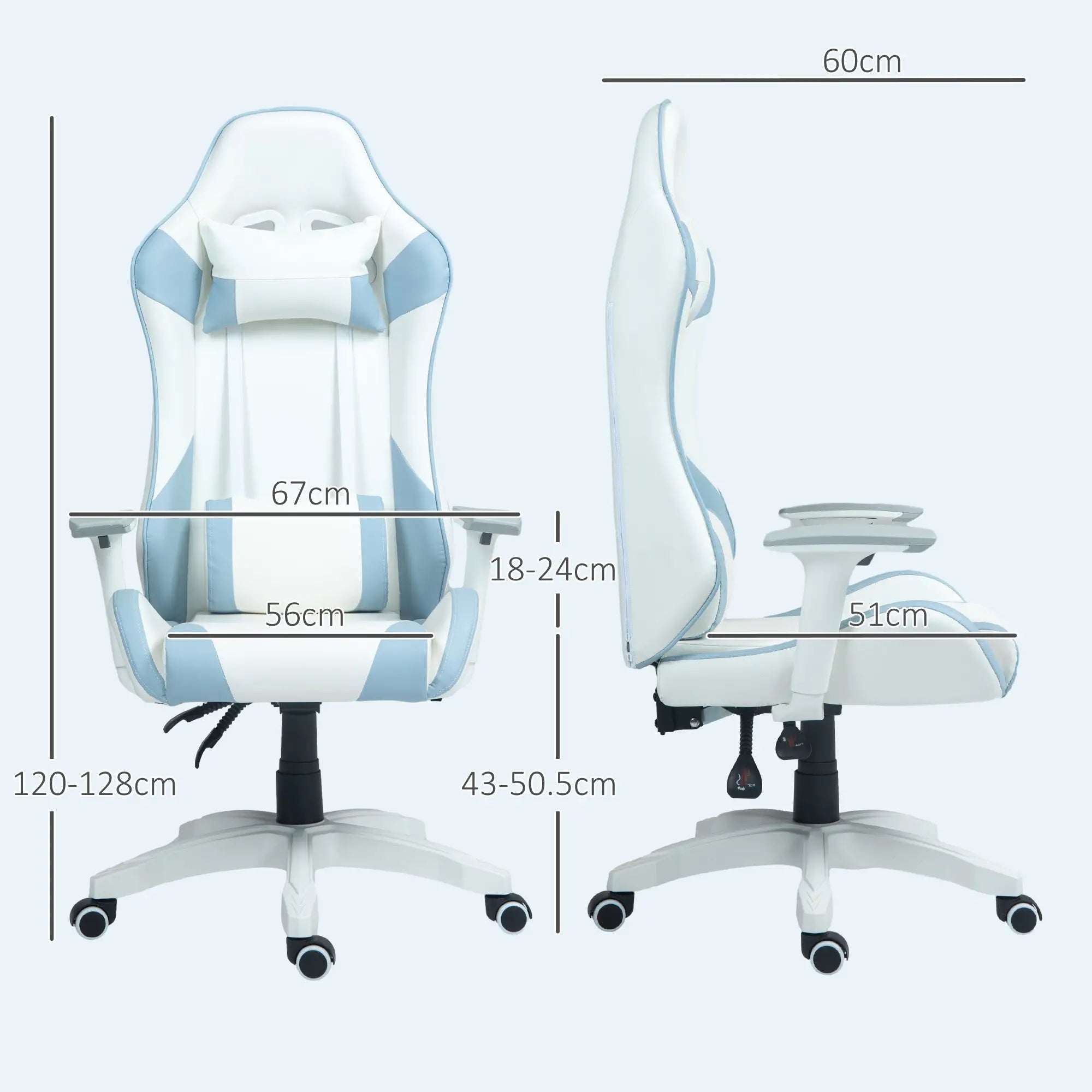 Faux Leather Colour Block Gaming Chair, with 135° Reclining Back - Blue/White Bargain Clearance Centre