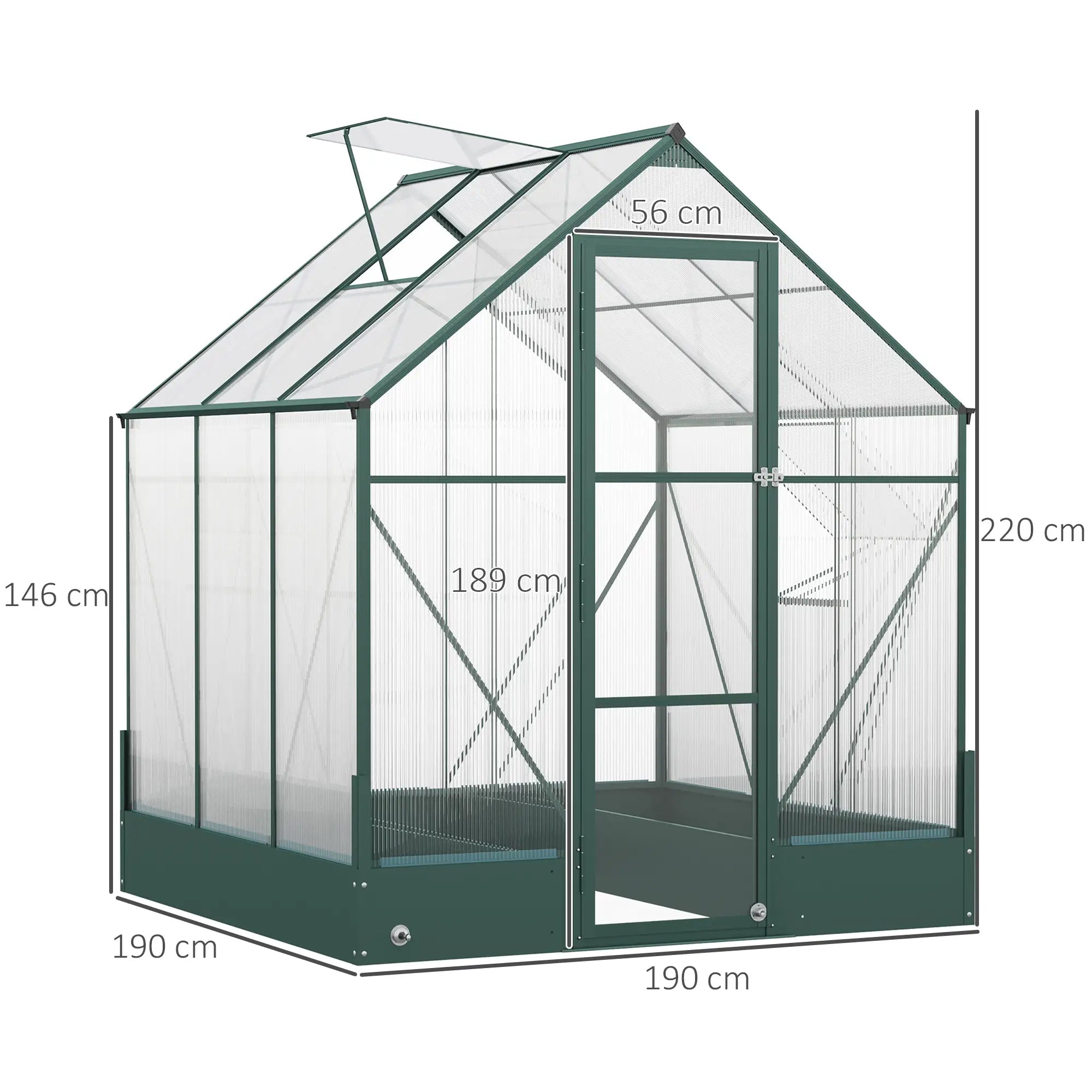 6x6 FT Polycarbonate Greenhouse with Base and Raised Bed, Walk-in Greenhouse with Aluminium Frame, Temperature Controlled Window, Foundation for Plants, Flowers, Vegetable