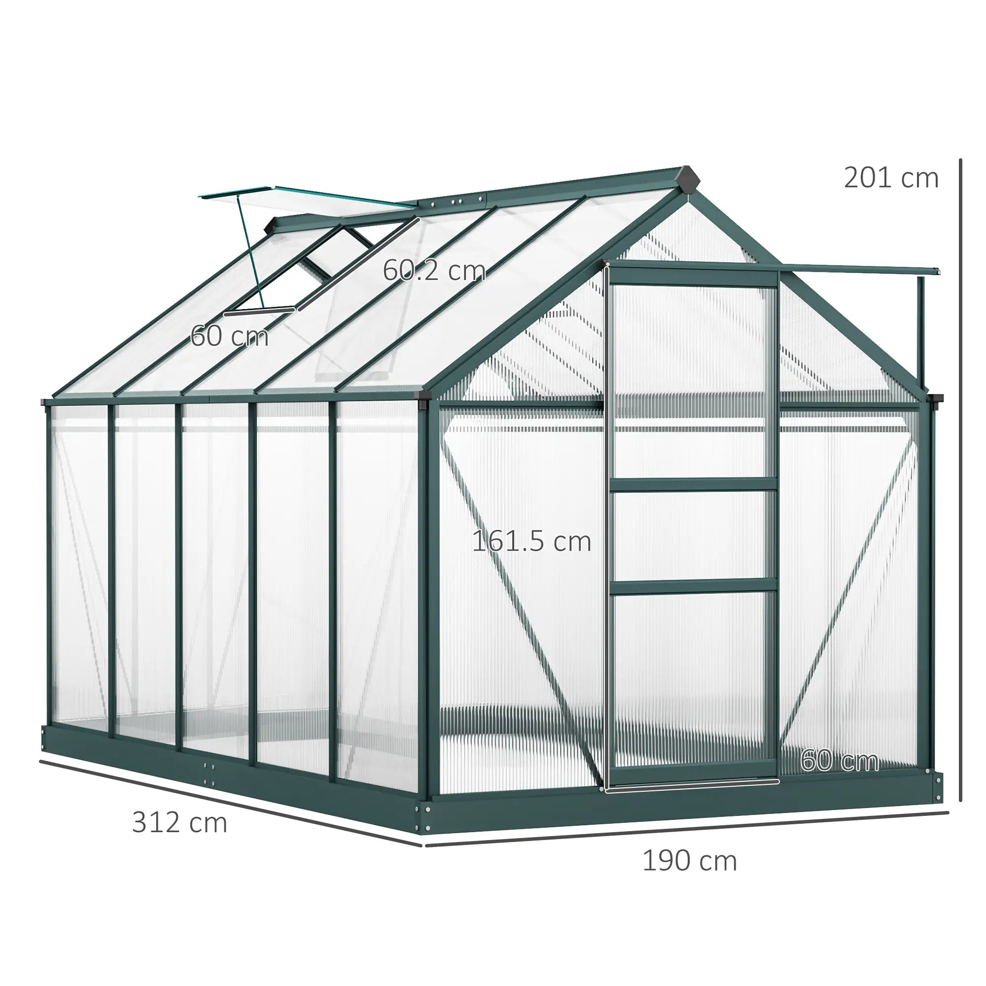 6 x 10ft Polycarbonate Greenhouse, Large Walk-In Green House with Slide Door and Window, Garden Plants Grow House with Aluminium Frame and Foundation, Dark Green