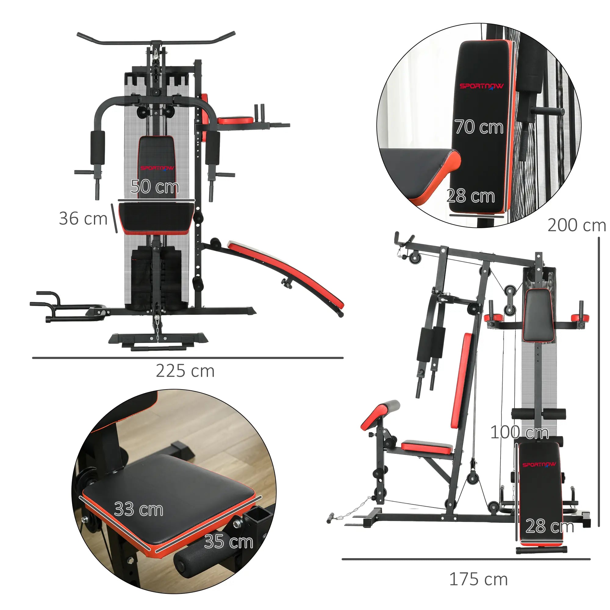 Multi Gym Workout Station, Weight Machine with 65kg Weight Stack, Sit Up Bench, Push Up Stand, Dip Station