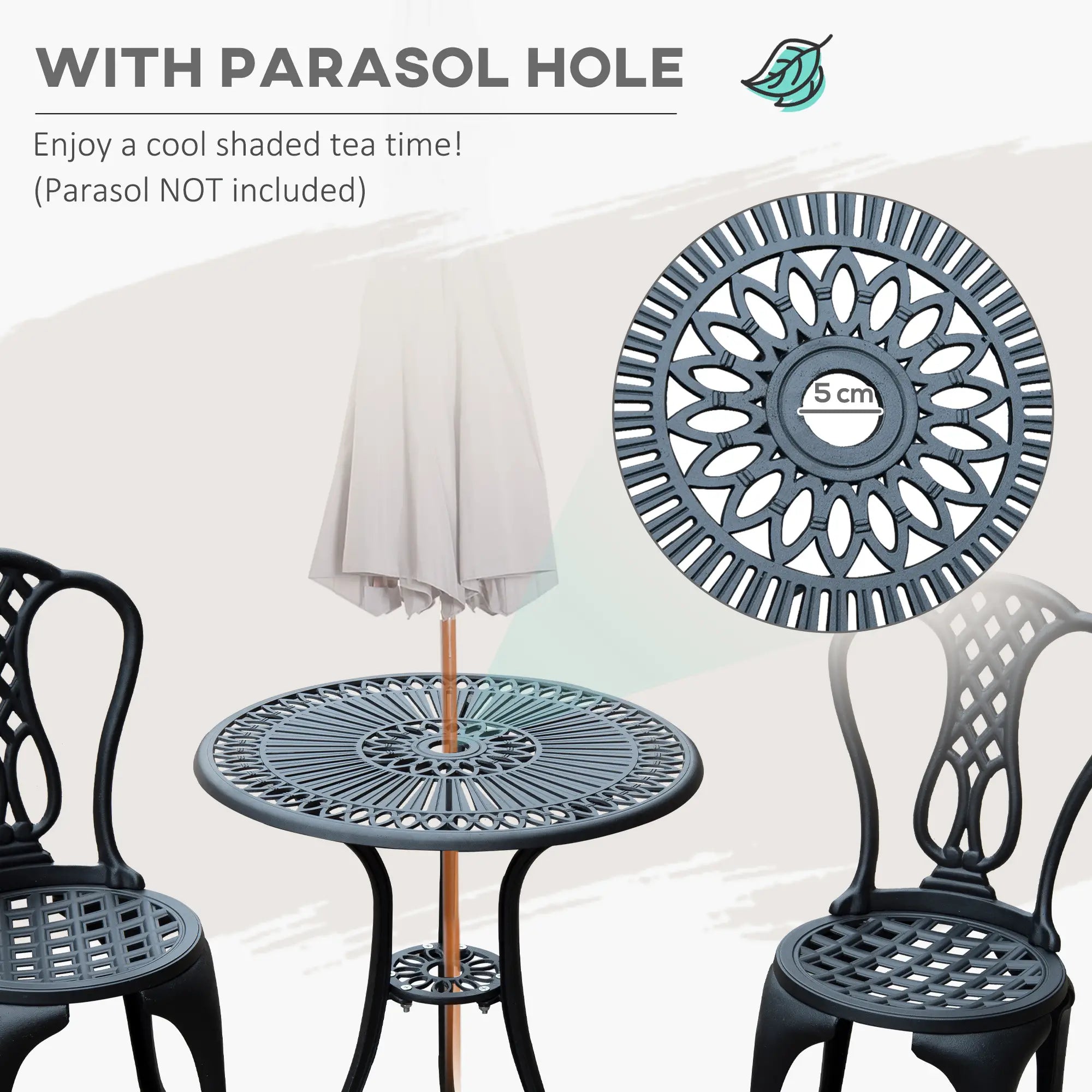 3 Piece Patio Cast Aluminium Bistro Set Garden Outdoor Furniture Table and Chairs Shabby Chic Style
