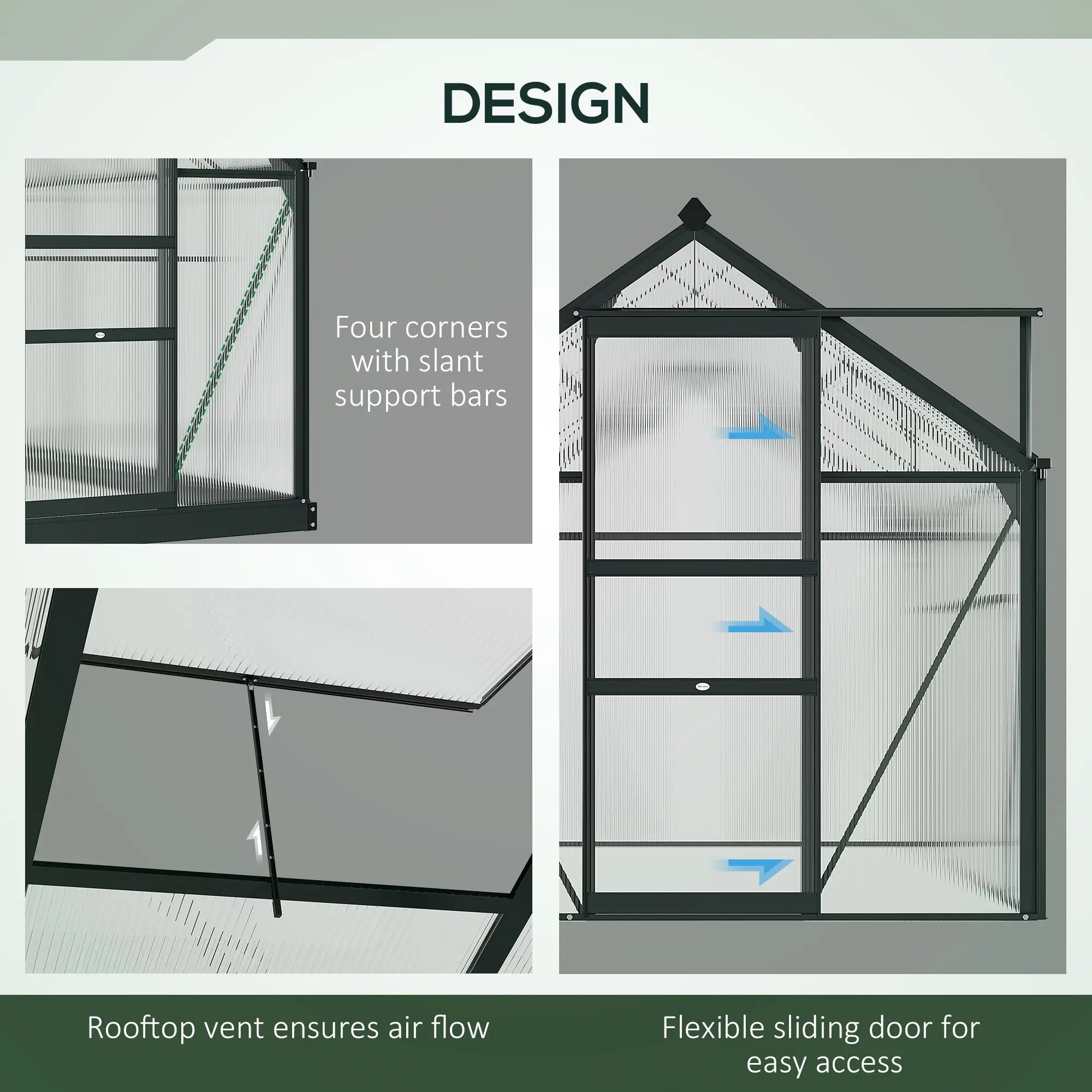 6 x 8ft Polycarbonate Greenhouse, Large Walk-In Green House with Slide Door and Window, Garden Plants Grow House with Aluminium Frame and Foundation, Grey