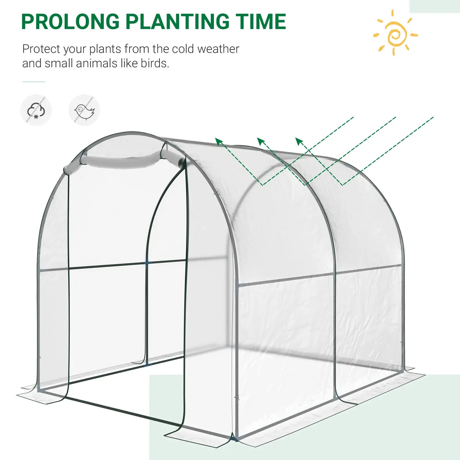 Walk-in Polytunnel Greenhouse with Roll-up Door Transparent Tunnel Greenhouse with Steel Frame and PVC Cover, 2.5 x 2m
