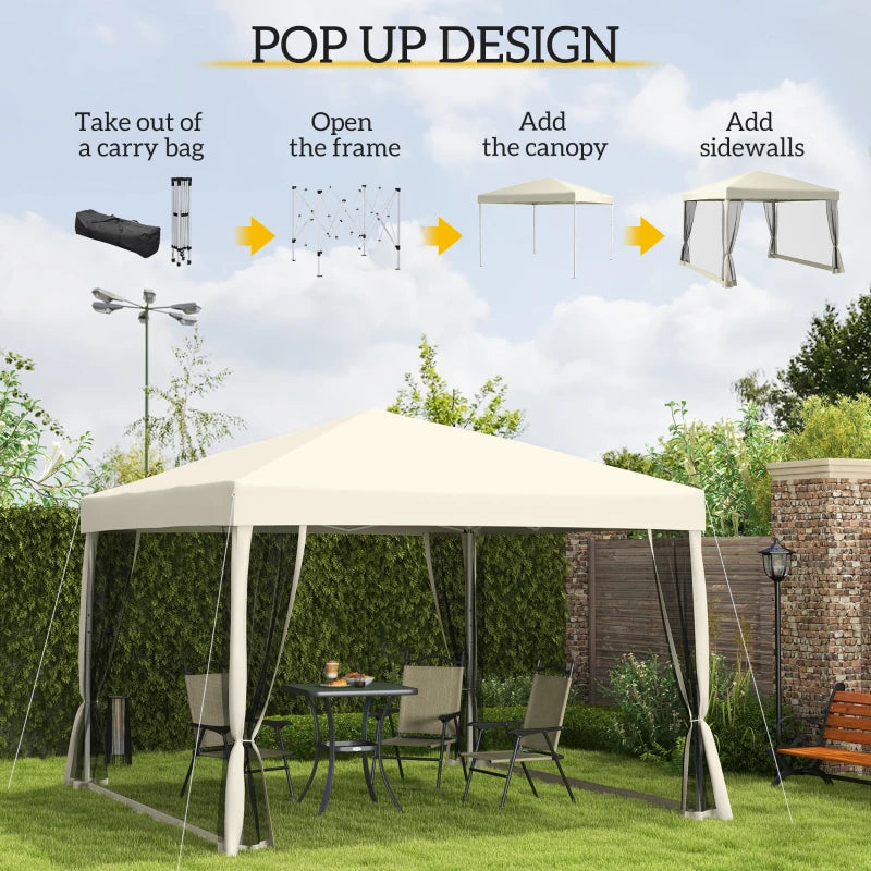 3 x 3(m) Pop Up Gazebo with 4 Mesh Sides and Carry Bag, Height Adjustable Party Canopy Tent, Portable Garden Outdoor