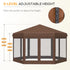 3.5m x 4m Hexagonal Pop Up Gazebo, Canopy Tent Sun Shelter for Patio Outdoor Party, Height Adjustable, with Mosquito Netting and Carry Bag - Brown