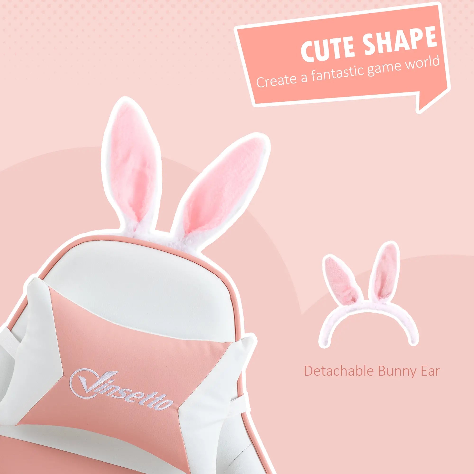 Racing Gaming Chair, Reclining PU Leather Computer Chair with Removable Rabbit Ears, Footrest, Headrest and Lumber Support, Pink Bargain Clearance Centre