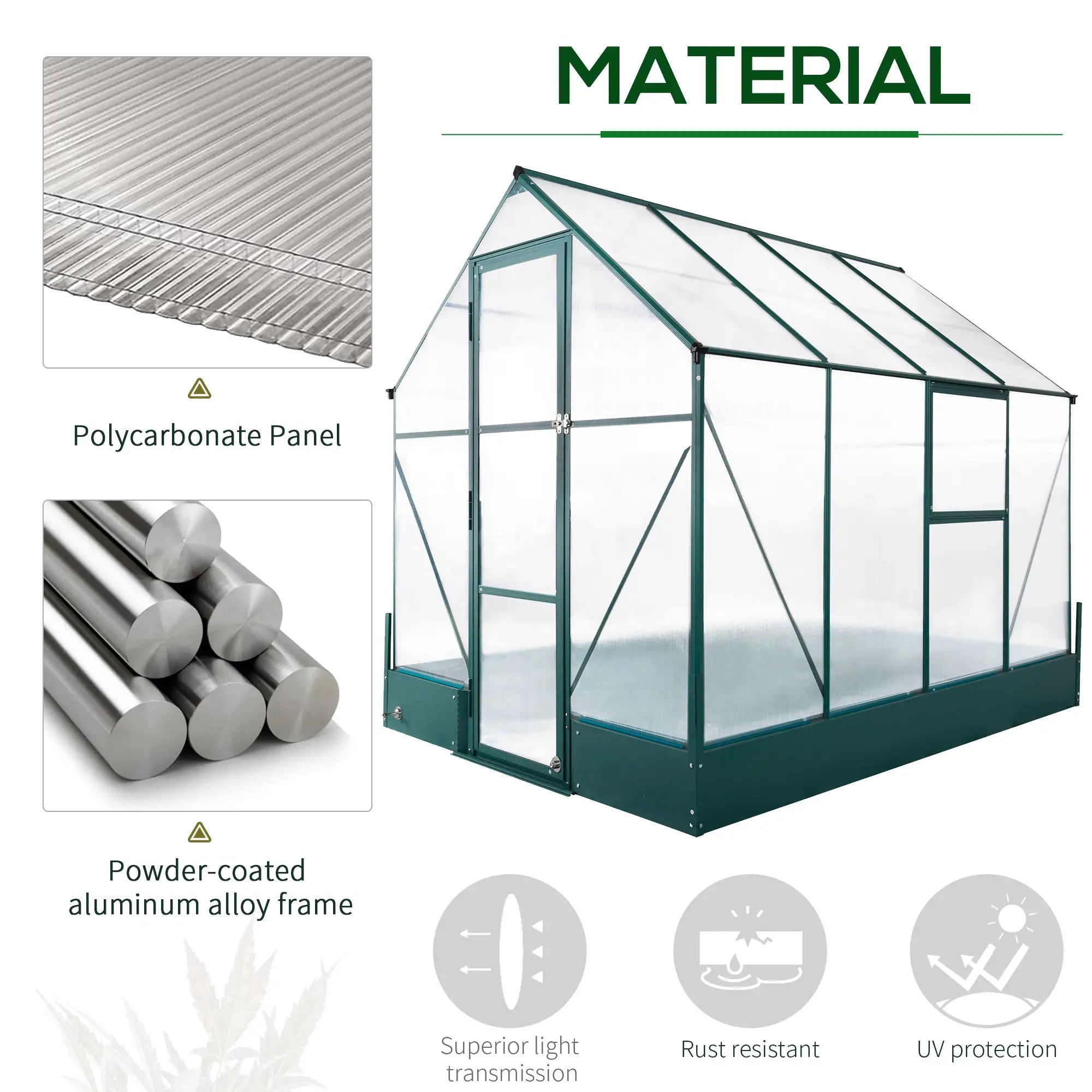 6x8 FT Polycarbonate Greenhouse with Base and Raised Bed, Walk-in Greenhouse with Aluminium Frame, Temperature Controlled Window, Foundation for Plants, Flowers, Vegetable