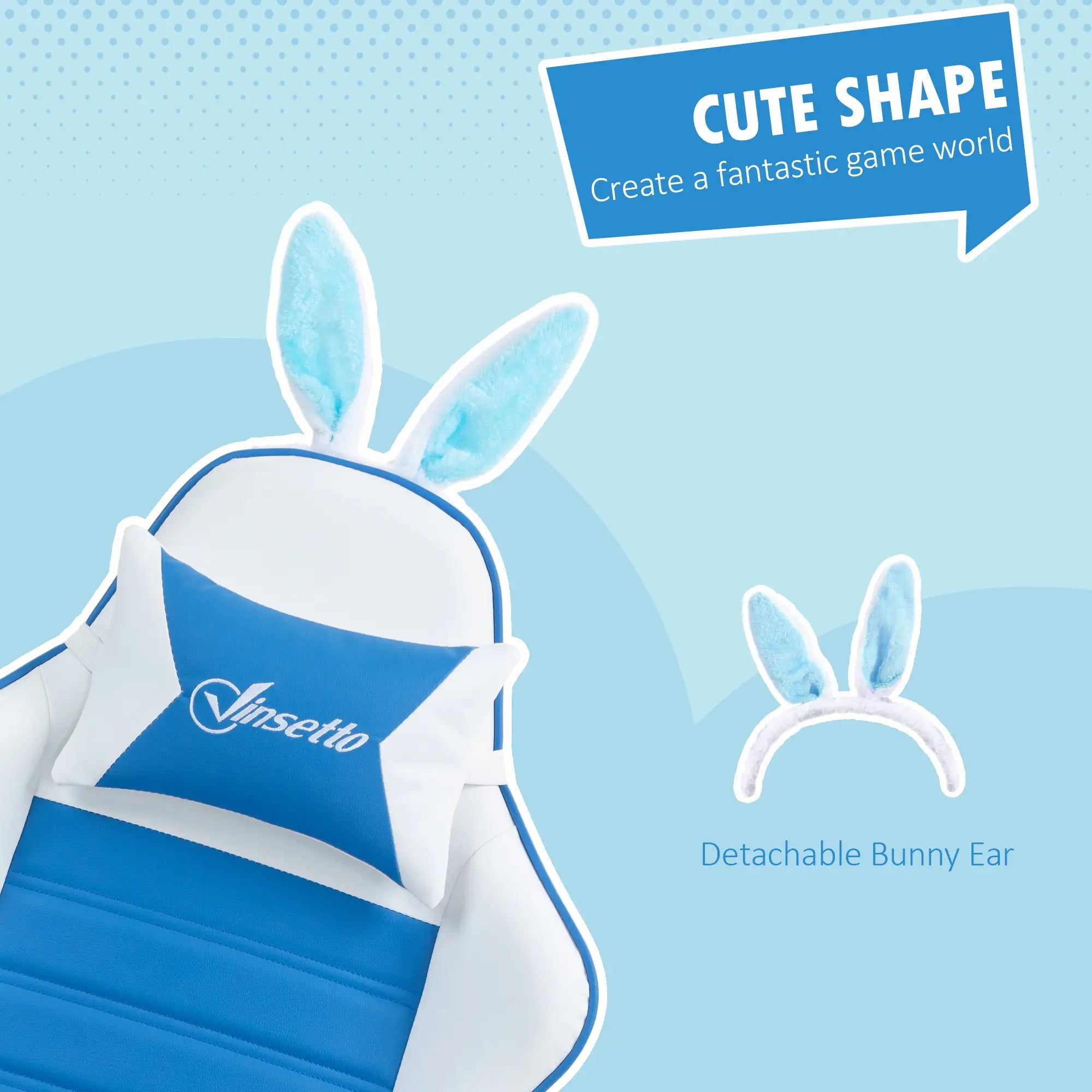 Racing Gaming Chair, Reclining PU Leather Computer Chair with Removable Rabbit Ears, Footrest and Lumber Support, Blue Bargain Clearance Centre
