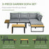 3 Pieces Patio Furniture Set, Outdoor Garden Sofa Conversation Set w/ Padded Cushions, Wood Grain Plastic Top Table and Side Panel, Dark Grey