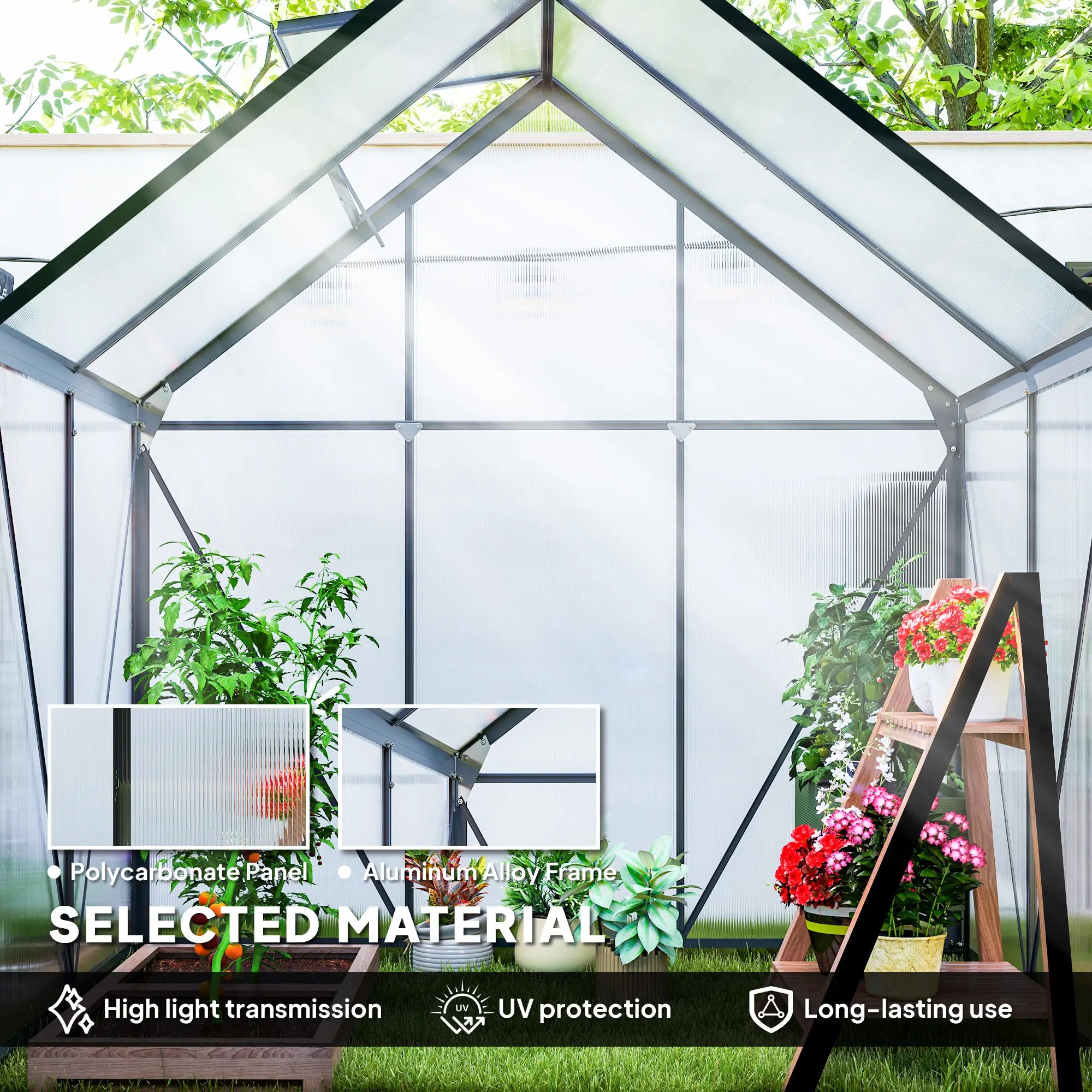 192.5 x 131cm Walk-In Polycarbonate Greenhouse