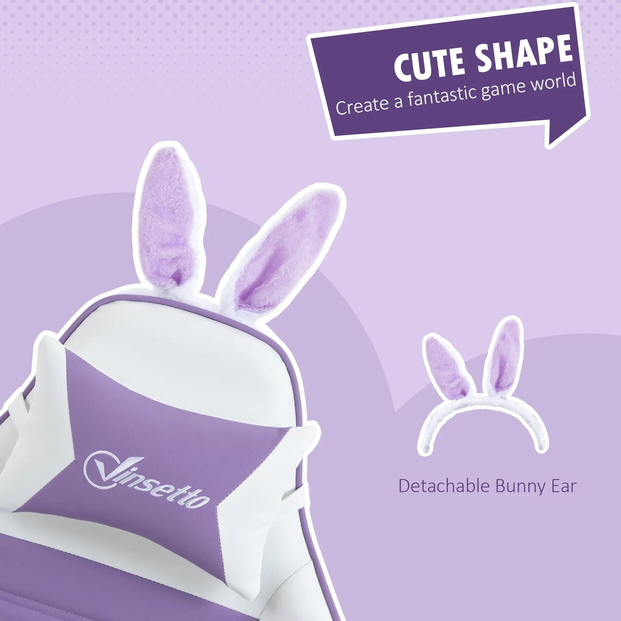 Racing Gaming Chair, Reclining PU Leather Computer Chair with Removable Rabbit Ears, Footrest, Headrest and Lumber Support, Purple Bargain Clearance Centre