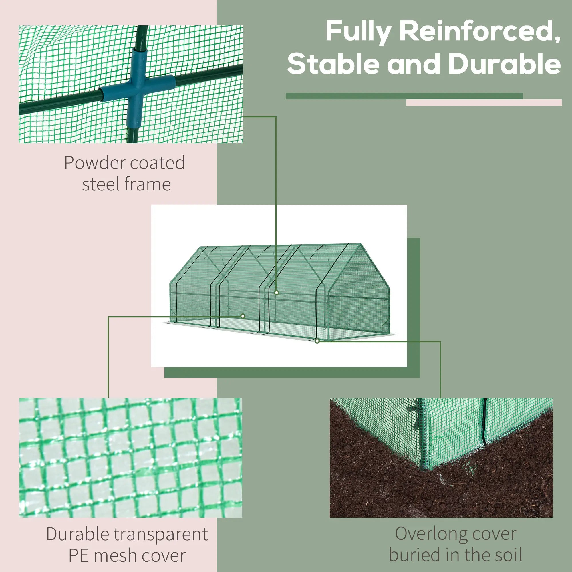 Mini Small Greenhouse with Steel Frame & PE Cover & Zipped Window Poly tunnel Steeple for Plants Vegetables, 270 x 90 x 90 cm, Green