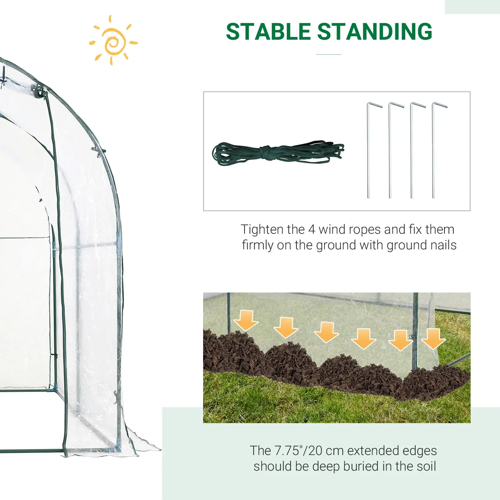 Walk-in Polytunnel Greenhouse with Roll-up Door Transparent Tunnel Greenhouse with Steel Frame and PVC Cover, 2.5 x 2m