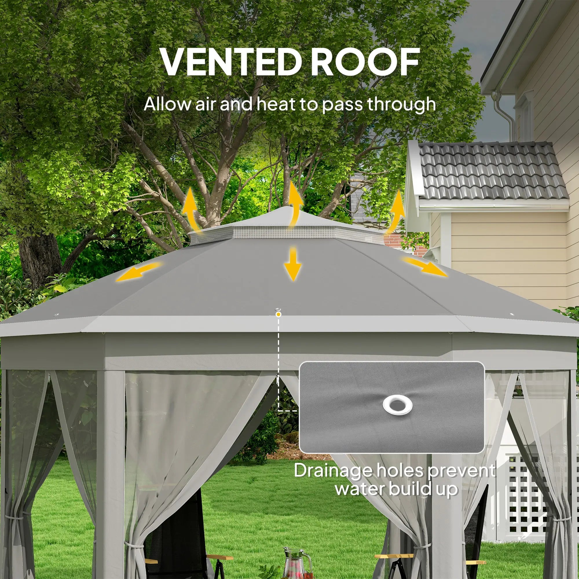 3 x 4m Garden Gazebo Hexagon Pop Up Gazebo Party Tent Canopy Double Roof Instant Shelter with Netting and Carry Bag for Outdoor Patio, Dark Grey