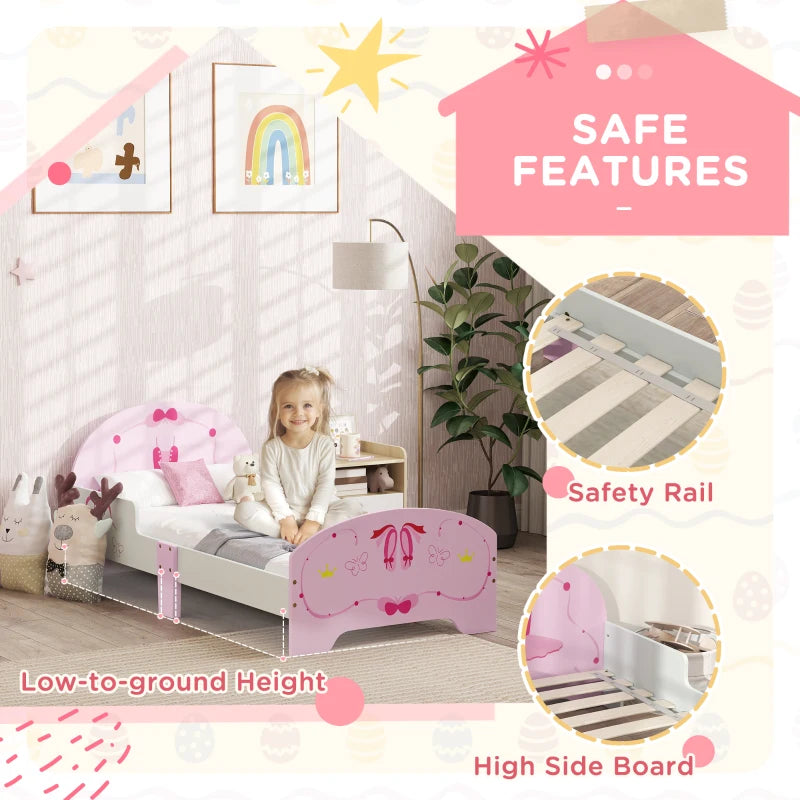 Ballet Theme Toddler Bed Frame with Safety Rails for 3-6 Years, Pink