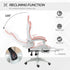Computer Gaming Chair, PU Leather Desk Chair with Footrest, Swivel Task Chair with 135° Reclining Back and Lumbar Support, PC Chair for Adults, White and Pink Bargain Clearance Centre