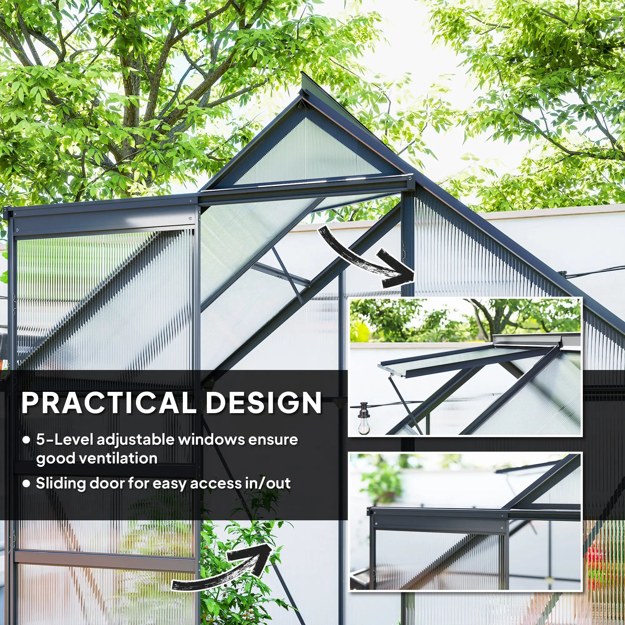 192.5 x 131cm Walk-In Polycarbonate Greenhouse