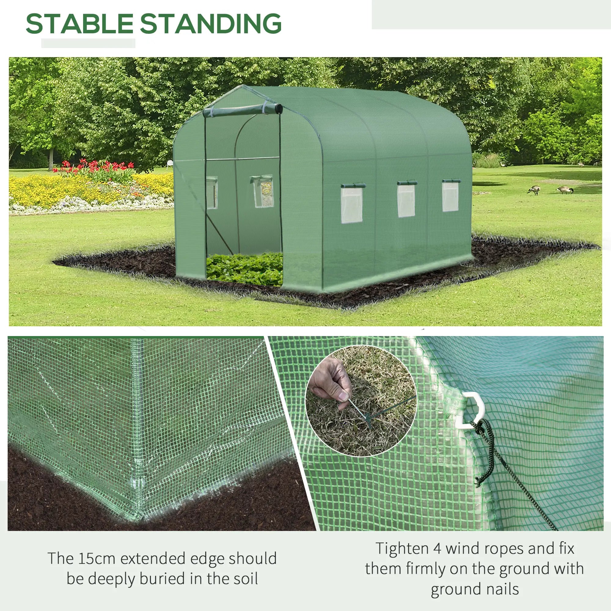 Polytunnel Greenhouse with Windows and Door, Walk in Greenhouse for Garden, Backyard (3 x 2 M)