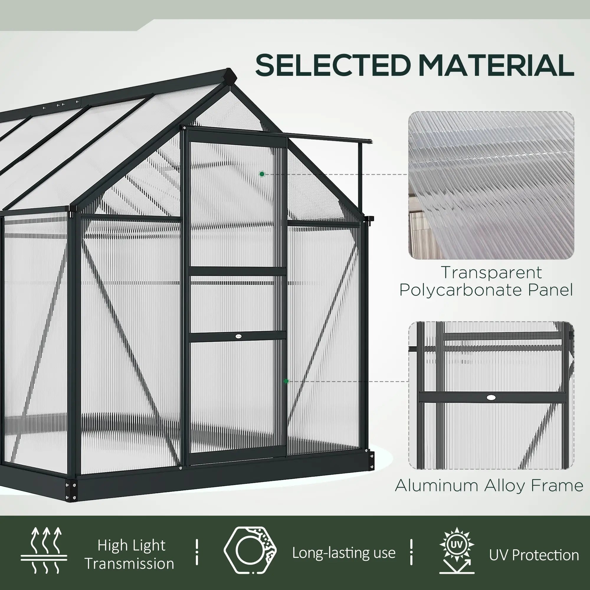 6 x 8ft Polycarbonate Greenhouse, Large Walk-In Green House with Slide Door and Window, Garden Plants Grow House with Aluminium Frame and Foundation, Grey