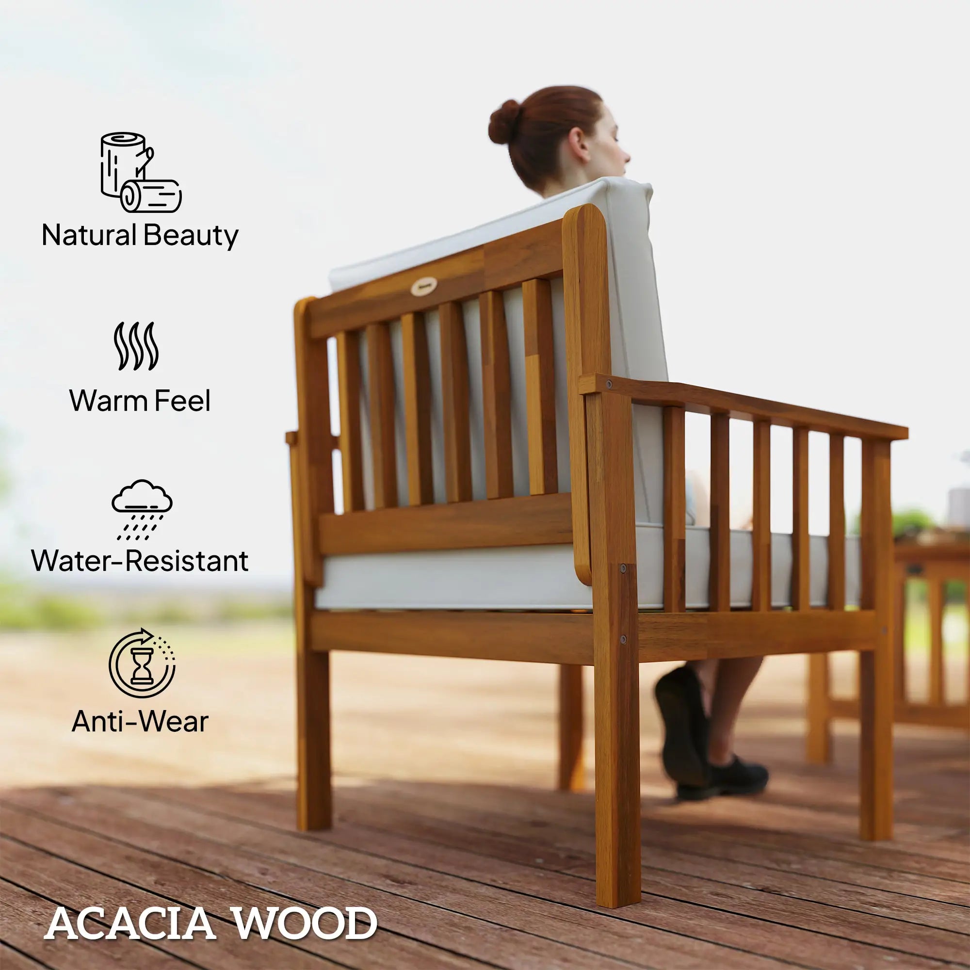 Four-Piece Acacia Wood Garden Sofa Set - Teak/Cream