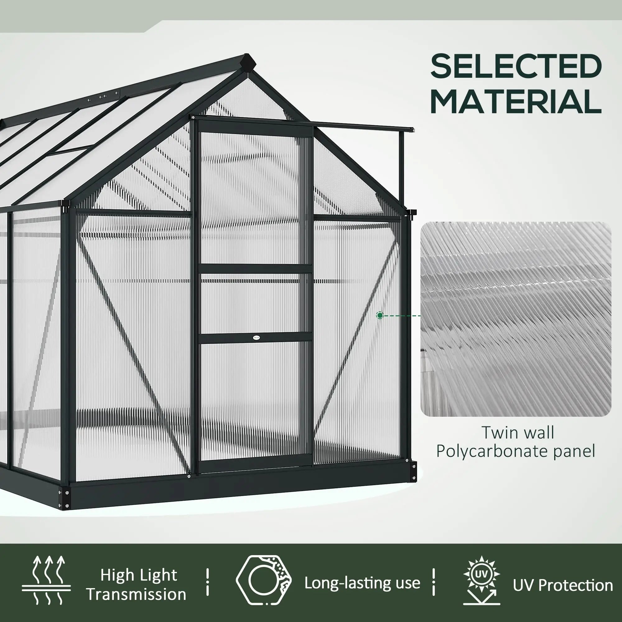 6 x 10ft Polycarbonate Greenhouse, Large Walk-In Green House with Slide Door and Window, Garden Plants Grow House with Aluminium Frame and Foundation, Grey