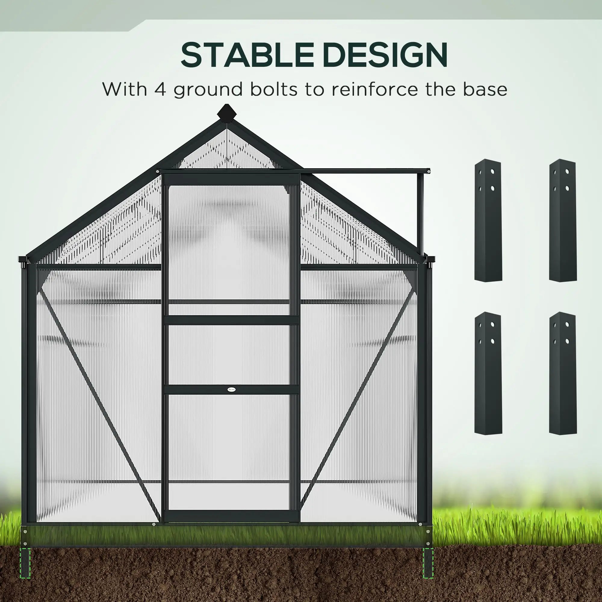 6 x 10ft Polycarbonate Greenhouse, Large Walk-In Green House with Slide Door and Window, Garden Plants Grow House with Aluminium Frame and Foundation, Grey