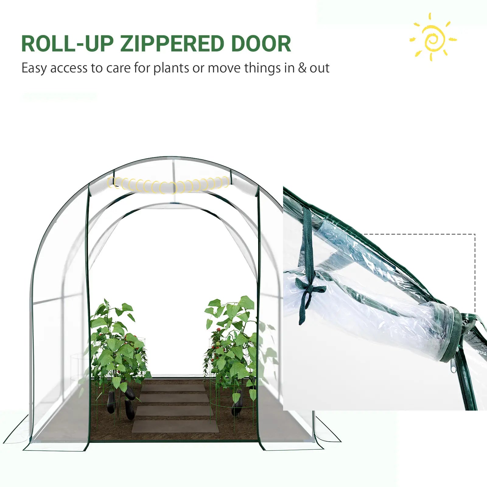 Walk-in Polytunnel Greenhouse with Roll-up Door Transparent Tunnel Greenhouse with Steel Frame and PVC Cover, 2.5 x 2m