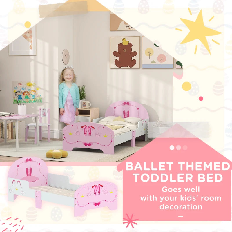 Ballet Theme Toddler Bed Frame with Safety Rails for 3-6 Years, Pink