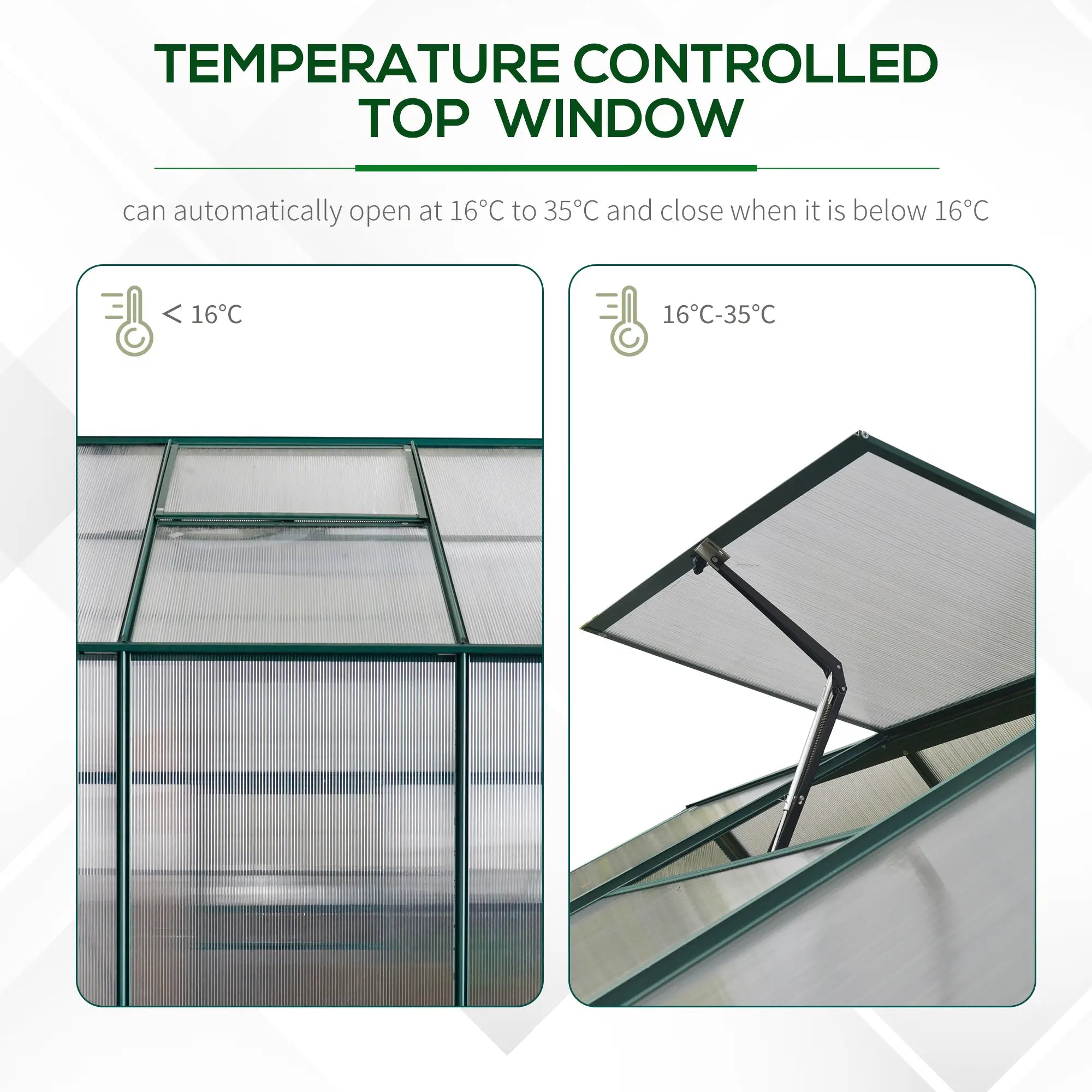 6x6 FT Polycarbonate Greenhouse with Base and Raised Bed, Walk-in Greenhouse with Aluminium Frame, Temperature Controlled Window, Foundation for Plants, Flowers, Vegetable