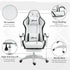 Computer Gaming Chair, PU Leather Desk Chair with Footrest, Swivel Task Chair with 135° Reclining Back and Lumbar Support, PC Chair for Adults, White and Black Bargain Clearance Centre